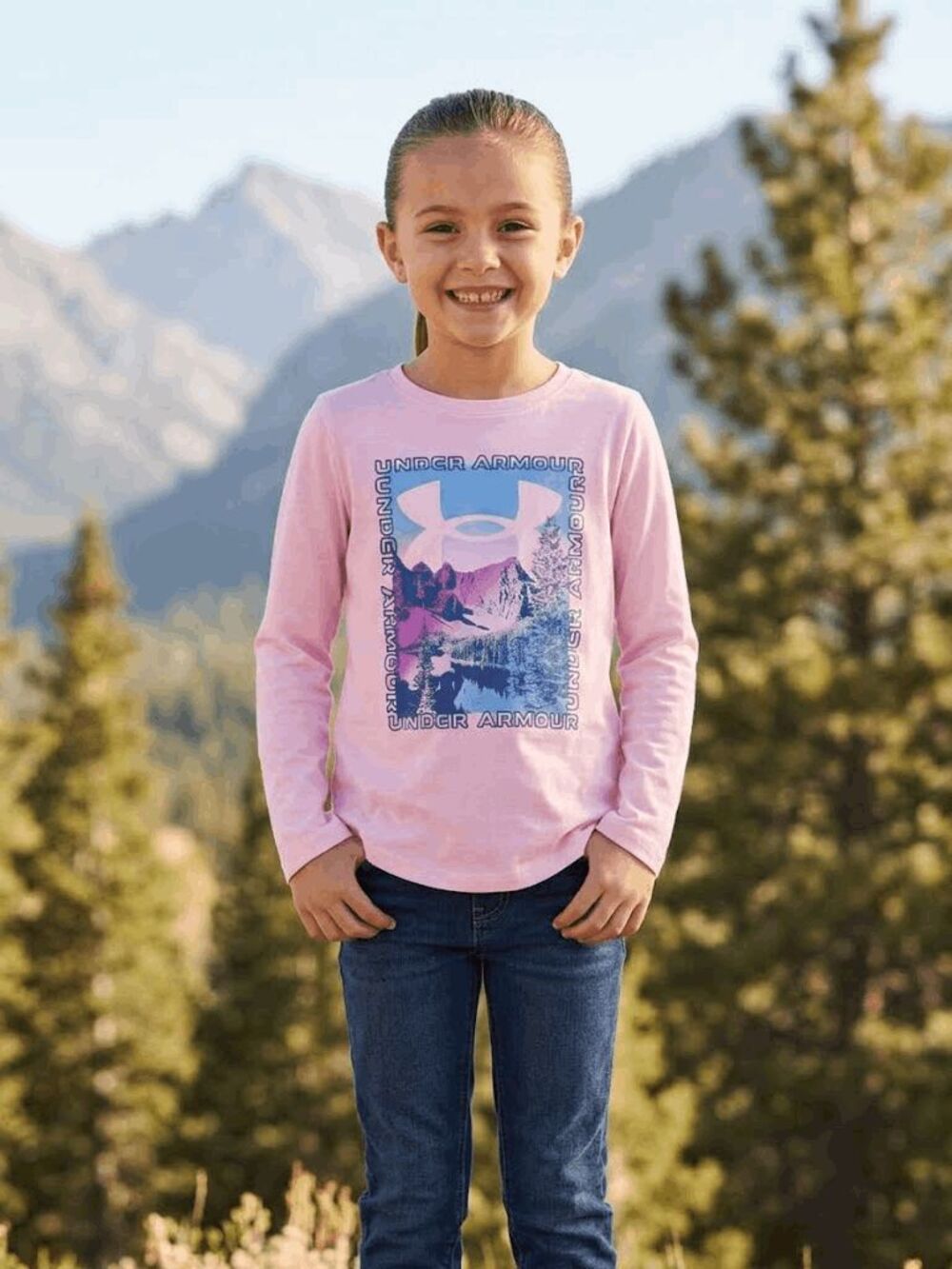 Under Armour Youth Girls Lookout View Tee Stellar Pink Long Sleeve Size S (7/8)